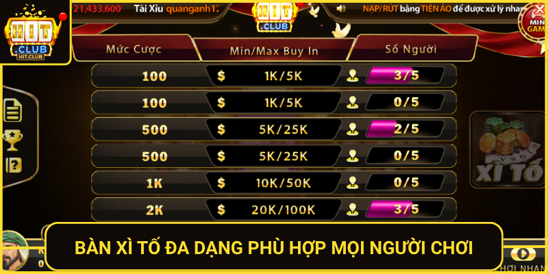 Ban Xi To Da Dang Phu Hop Moi Nguoi Choi